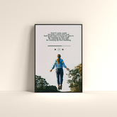 Stranger Things wall poster by Dripster featuring a character levitating with song lyrics and play controls